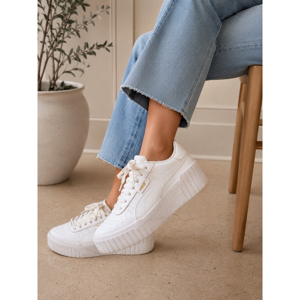 Puma Cali Wedge Womens White Leather Chunky Platform Sneakers Size 7.5